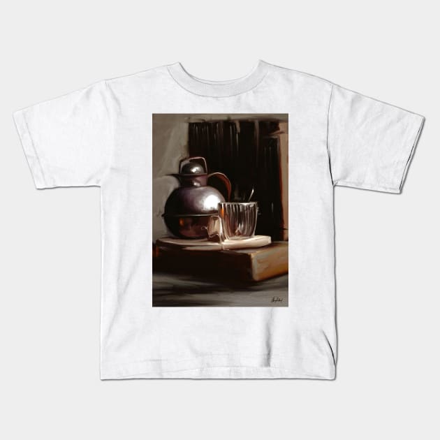 Teapot Glass still-life Kids T-Shirt by Artofokan